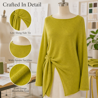 Pull en maille vert automne pour femme, col bateau, ourlet asymétrique, manches longues drapées, tunique décontractée