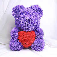 Ours Créatif Lumineux Câlin avec Rose Éternelle, Fleur Artificielle Durable, Boîte Cadeau pour la Saint-Valentin (Vente en Gros)