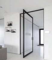 Porte pivotante en acier sur mesure, style moderne, insonorisée, étanche, double vitrage isolant, cadre ignifuge, extérieur, chambre