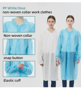 Pasokan langsung pabrik grosir manset rajut nonwoven sekali pakai seragam kerja mantel lab pribadi putih untuk wanita