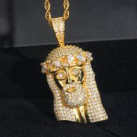 Pendentif tête de Jésus en argent sterling 925 avec corde et chaîne pour homme, avec diamant Moissanite, Hip Hop, 925
