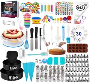 442 pezzi Kit per decorare torte Set di supporto per giradischi antiscivolo accessori per pasticceria fai da te punta per glassa - Product Image 6