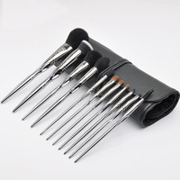 Ensemble de pinceaux de maquillage YDINI Factory Direct, 11 pièces, poils synthétiques, virole en aluminium, manche en plastique, finition argent brillant, échantillon gratuit