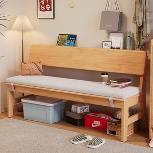 Solid Wood Bench With Backrest Upholstered Nordic Style Long Stool For Home Shoe Changing <b>Storage</b> <b>Seat</b> - Product Image 1