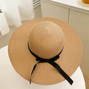 <span class=keywords><strong>Sombrero</strong></span> de Paja Panamá de Ala Ancha MADESHINE con Lazo Negro Bordado con Logotipo Personalizado para Mujer, Ideal para Viajes y Playa - Product Image 2