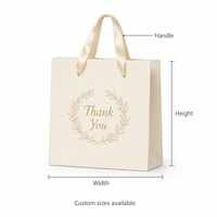 Sacs cadeaux pour petites entreprises, sacs personnalisés de remerciement, crème doré, couronne florale avec poignées en ruban, sacs cadeaux en papier