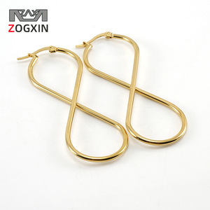 ZOGXIN Geometric Hoop Earrings Gold 19x45mm 24x63mm 29x72mm Stainless Steel Women's Jewelry Fashion Earrings - Product Image 1