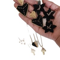 Collar Tejido a Mano con Cuentas Miyuki, Colgante de Corazón, Flor y Hongo con Cadena de Bambú, Accesorio de Moda para Mujer