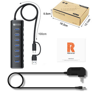 RSHTECH Powered 7 puertos <span class=keywords><strong>USB</strong></span> 3,<span class=keywords><strong>2</strong></span> <span class=keywords><strong>Gen</strong></span> <span class=keywords><strong>2</strong></span> 10Gbps 7 en 1 Hub estación de acoplamiento 7 puertos powered Hub 3,0 para PC portátil - Product Image 5