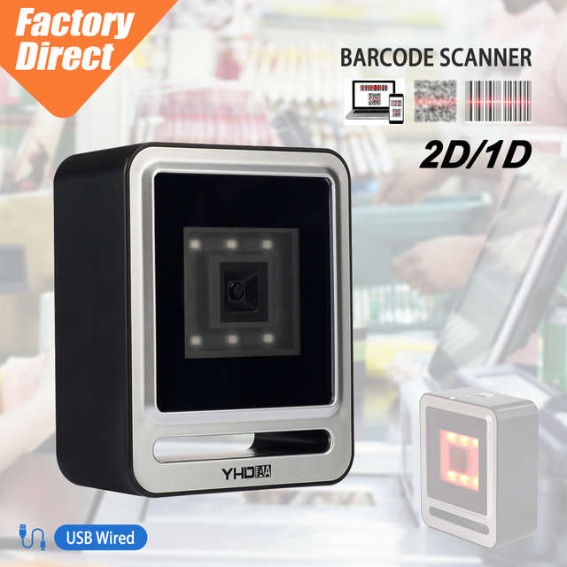 In Stock 2D Desktop Barcode Scanner Two Year Warranty Qr Code Reader, Compatible with Windows, Mac OS, POS Cash Register, Linux