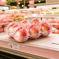 Transparante PET perzikverpakking met scharnierend deksel voor 6 verse perziken, wegwerpbaar fruitverpakking, food grade, groothandel, detailhandel, supermarkt