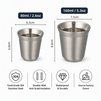 Tasse à café/espresso en acier inoxydable à double paroi, écologique, 80 ml et 160 ml, pour restaurants, camping et cadeaux promotionnels