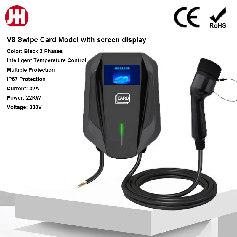 Color available in navy blue black 3 phases AC EV Charger for electric car charging with 4.3-inch LCD screw display