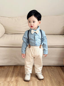 Ensemble deux pièces printemps-automne pour bébé : chemise à carreaux et pantalon avec nœud papillon, style européen et américain, collection 2026 transfrontalière - Product Image 3