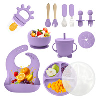 Ensemble de vaisselle pour tout-petits sans BPA, 13 pièces, assiettes, bavoirs, assiette divisée, bol à ventouse, cuillère d'alimentation, ensemble de repas en silicone pour bébé