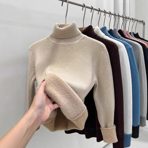 Suéter de cuello alto para mujer, forrado de lana, grueso, de manga larga, capa base, color liso, ajuste holgado, cálido para otoño e invierno - Product Image 3