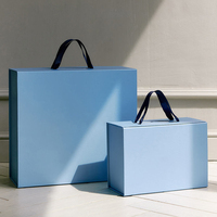 Caja de Regalo Magnética Rígida de Lujo Moderna al por Mayor con Asa de Cinta, Caja Grande de Cartón con Laminado Azul Mate para Regalos de Boda y Festivos