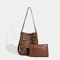 Sac seau vintage en daim léopard, sac à bandoulière polyvalent, sac fourre-tout unisexe pour femmes