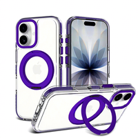 Coque de téléphone magnétique antichoc avec cadre en métal violet, support rotatif et recharge sans fil, personnalisable