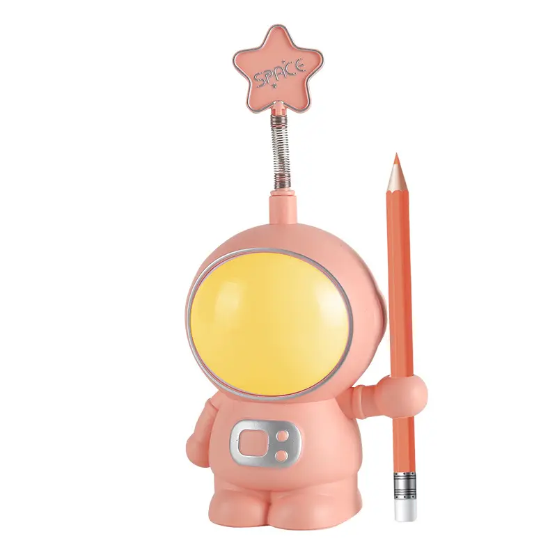 Modern Astronaut LED Night Light Star Design Table Book Lamp with Pencil Sharpener Pen Holder for Students Kid Birthday Gift