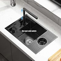 Nouvel évier encastré invisible 55*32 cm en acier inoxydable 304, mini-évier simple pour îlot de café, avec robinet et drain