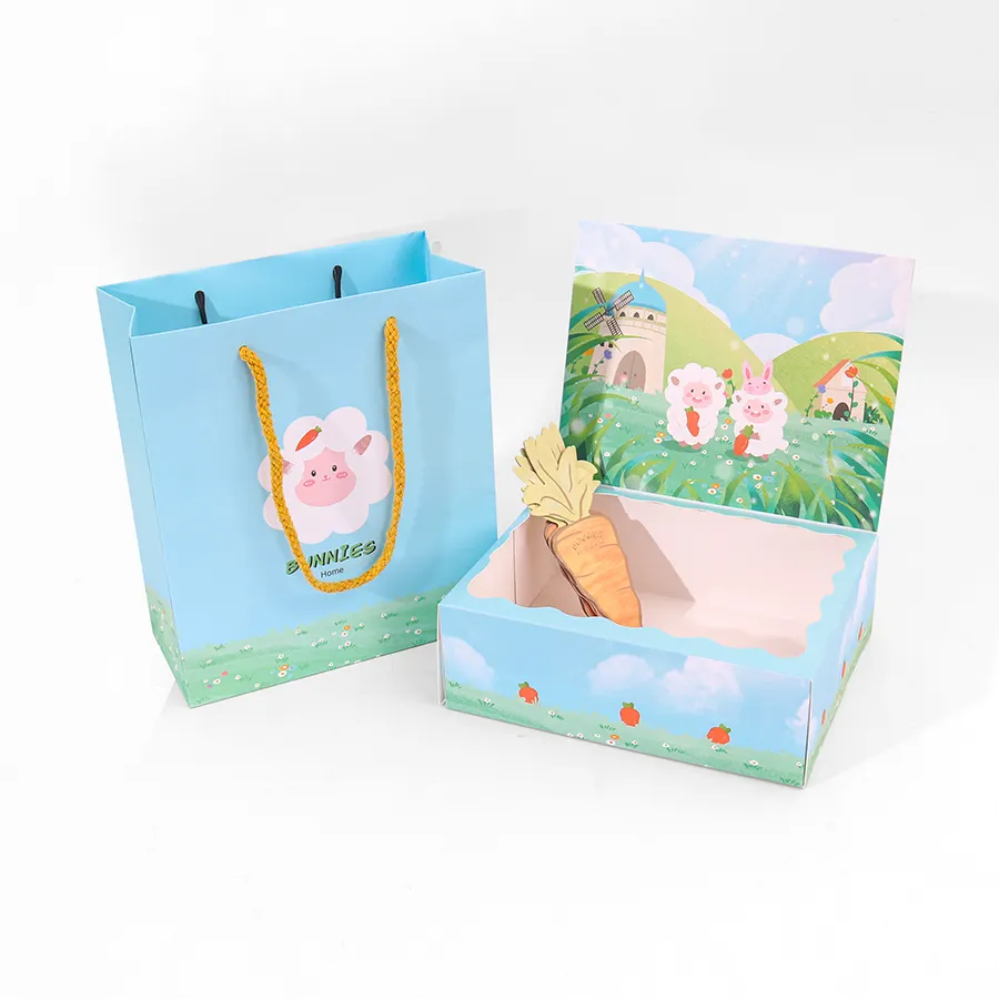 Bunnies बच्चों छोटे गुड़िया खिलौने के साथ सौंदर्य प्रसाधन थर्मस कप उपहार कागज पैकेजिंग बॉक्स पेपर बैग