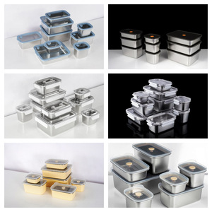 Stainless Steel Food <b>Storage</b> <b>Containers</b> Rectangle Clip-On Lid Airtight Freezer Safe Heating Dishwasher Safe <b>Kitchen</b> Set - Product Image 1
