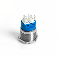 Interrupteur à bouton-poussoir plat en laiton nickelé de 22 mm, étanche IP67, symbole d'alimentation 3V/24V DC, LED éclairée, 2NO2NC DPDT