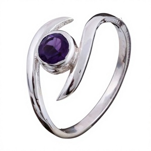 Bague minimaliste en argent 925 avec améthyste sertie clos, unisexe, pour usage quotidien - Product Image 1