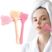 Pinceau applicateur de masque en silicone souple double tête en forme d'ours mignon, couleurs macaron variées, pour le nettoyage des points noirs