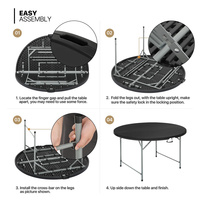 Table ronde pliante en plastique HDPE noire de 1,5 m (5 pi) pour 10 personnes, idéale pour les événements, mariages, locations et vente en gros en usine