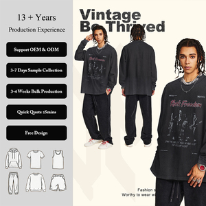 Camiseta Masculina Retro Preta Estilosa com Gola Redonda, Estampa Digital Desgastada, Estilo Heavy Metal Rock Band, Lavagem Ácida, Manga Longa para Homens - Product Image 1