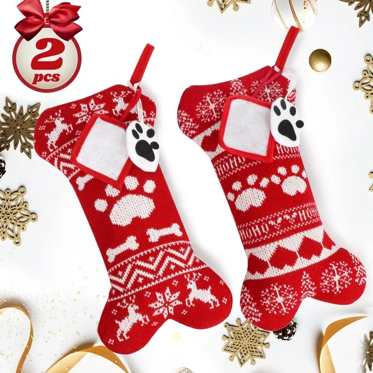 赤と白のストライプ犬ニットソックス装飾用品クリスマスストッキング