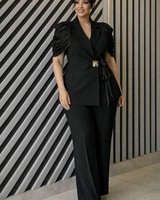 Ensemble pantalon long à jambes larges de haute qualité pour femmes, élégant et décontracté, costume deux pièces chic pour l'été