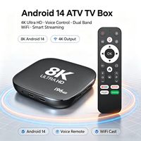 Boîtier Smart TV Android 14 I96 ATV, décodage 8K, 4K Ultra HD, Wi-Fi double bande 2.4G 5G, télécommande vocale intelligente, lecteur multimédia
