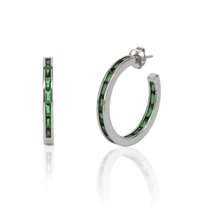 Gemnel 925 gioielli in argento smeraldo <span class=keywords><strong>baguette</strong></span> pietre preziose <span class=keywords><strong>orecchini</strong></span> del cerchio donna - Product Image 6