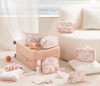 Sac de maquillage imperméable avec impression de logo personnalisé poignée portable classique cosmétique toilette voyage essentiel lavable ensemble de rangement
