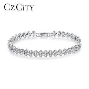 CZCITY Bracciali <span class=keywords><strong>Tennis</strong></span> in Argento 925 con Moissanite Rotonda Piccola e Brillante a Forma di Cuore, Stile Romano, per Ragazze, Pronti per la Spedizione - Product Image 1