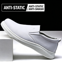 Sepatu Keselamatan Kerja Anti-Statik Sol PU Kulit Mikrofiber Baru Warna Putih, Lapisan Dalam Jala Konduktif Katun, Ujung Kaki Plastik