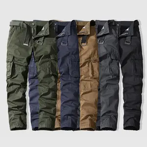 Calças masculinas de algodão, novas calças de multi-bolso, roupas para o ar livre, de cor sólida, soltas, casuais, calças compridas