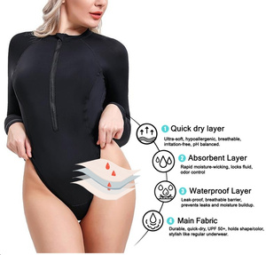 Maillot <span class=keywords><strong>de</strong></span> <span class=keywords><strong>bain</strong></span> menstruel une pièce à manches longues avec logo personnalisé, fermeture éclair avant, anti-fuite, pour femme, protection UV, OEM, vente en gros - Product Image 2