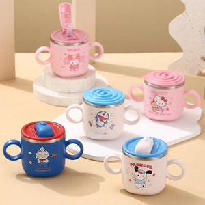 Gobelet à eau et à lait pour enfants en acier inoxydable 316, double paroi, avec paille d'apprentissage pour bébé, forme carrée, durable et écologique - Product Image 1