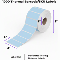 Vente en gros d'usine, 1000 pièces, étiquettes thermiques bleues de 2''x1'', autocollantes, pour imprimante d'étiquettes Rollo