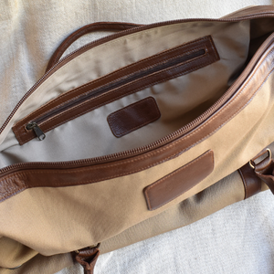 Canvas Khaki Travel <b>Fake</b> Leather Handcrafted in China With Custom Personalisation Logo Duffel <b>Bag</b> - Product Image 3