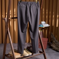 Pantalon décontracté à jambe droite en tissu importé contenant de la laine et des fibres d'acétate, avec ceinture élastique polyvalente