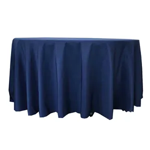 Toalha de mesa azul marinha do hotel do linho do casamento do banquete branco redondo do algodão do poliéster da amostra grátis para hotéis