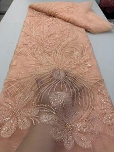 Robes de mariée légères et écologiques en dentelle perlée et sequins 100 % polyester pour femmes, <span class=keywords><strong>chaussures</strong></span> et sacs de mariée africains - Product Image 5