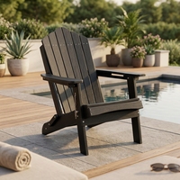 Chaise Adirondack pliable noire en HDPE, siège de salon d'extérieur, pour patio, bord de piscine, plage, balcon, meubles de jardin