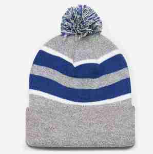 Vente directe d'usine, bonnet tricoté personnalisé, 100% acrylique, rayé, unisexe adulte, bonnet d'hiver avec votre propre logo brodé et nœud - Product Image 3