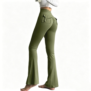 Pantalon de yoga évasé taille haute pour femme avec poches, effet ventre plat et rehaussement des fesses, idéal pour la gym et les tenues décontractées - Product Image 3